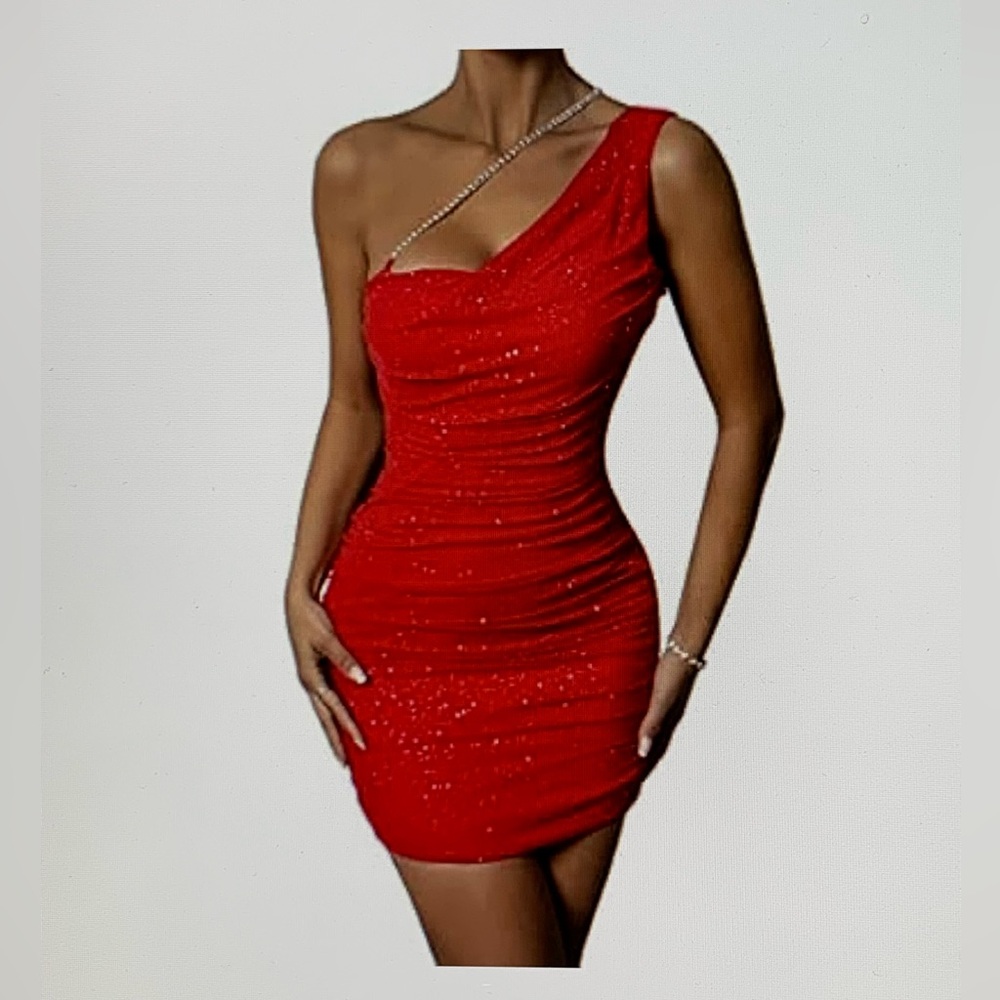 Women’s Glitter One Shoulder Sleeveless Bodycon Party Mini Dress. Size small.